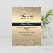 Black and Gold Sweet 16 Invitation Kaart (Staand voorkant)
