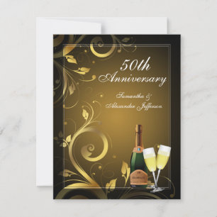 Black and Gold Swirl Custom 50th Jubileum Party Kaart