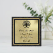 Black and Gold Swirl Love Tree Wedding Save The Date (Staand voorkant)