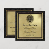 Black and Gold Swirl Love Tree Wedding Save The Date (Voorkant / Achterkant)