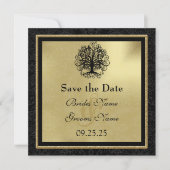 Black and Gold Swirl Love Tree Wedding Save The Date (Voorkant)