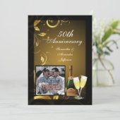 Black and Gold Swirl Photo 50th Jubileum Party Kaart (Staand voorkant)