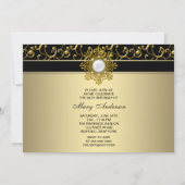 Black and Gold Swirl Verjaardagsfeestje Kaart (Achterkant)