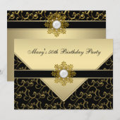 Black and Gold Swirl Verjaardagsfeestje Kaart (Voorkant / Achterkant)