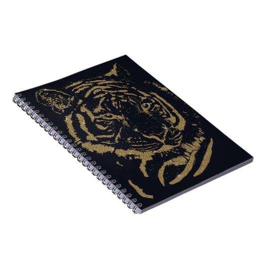 Black and Gold Tiger Artwork Luxury Glitter Style Notitieboek (Rechterzijde)