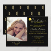 Black and Gold Toned Photo Graduation Kaart (Voorkant / Achterkant)