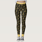 Black and Gold Treble Clef Musical Leggings (Voorkant)