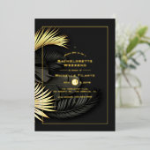 Black and Gold Tropical Bachelorette Weekend Folie Uitnodiging (Staand Voorkant)