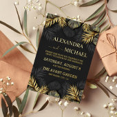 Black and Gold Tropical Destination Wedding Invit Folie Uitnodiging