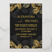 Black and Gold Tropical Destination Wedding Invit Folie Uitnodiging (Voorkant)