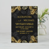 Black and Gold Tropical Destination Wedding Invit Folie Uitnodiging (Staand Voorkant)