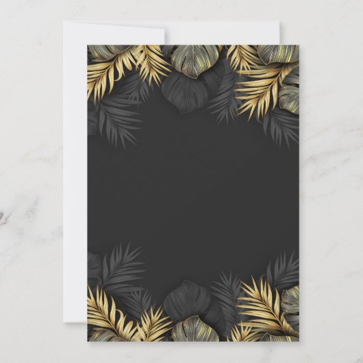 Black and Gold Tropical Destination Wedding Save Save The Date (Achterkant)