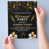 Black and Gold Uitnodiging voor Pensioenfeest Flyer (Hand)