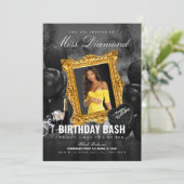 Black and Gold Uitnodiging voor verjaardagsfeestje (Staand voorkant)