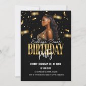 Black and Gold Uitnodiging voor verjaardagsfeestje (Voorkant)