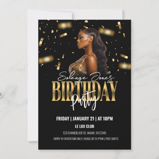 Black and Gold Uitnodiging voor verjaardagsfeestje (Voorkant)