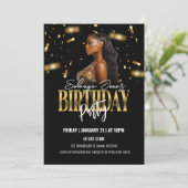 Black and Gold Uitnodiging voor verjaardagsfeestje (Staand voorkant)
