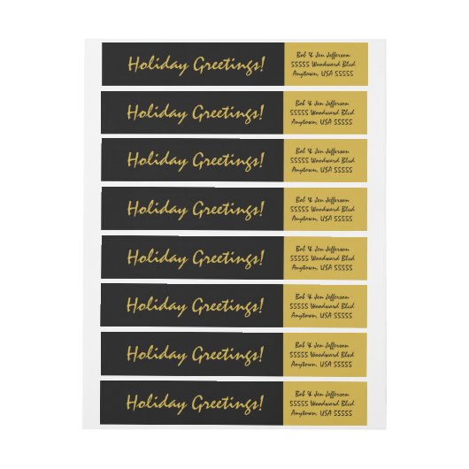 Black and Gold Vakantie Groeten Retouradres Omwikkelbaar Adreslabel (Vel)