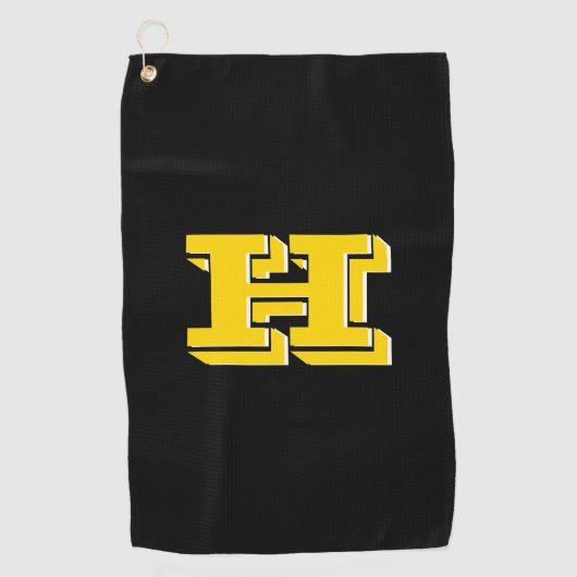 Black and Gold Varsity Letter Golf Towel Golfhanddoek (Voorkant)