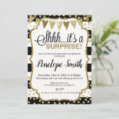 Black and Gold Verrassingsfeest Uitnodigingen (Staand voorkant)