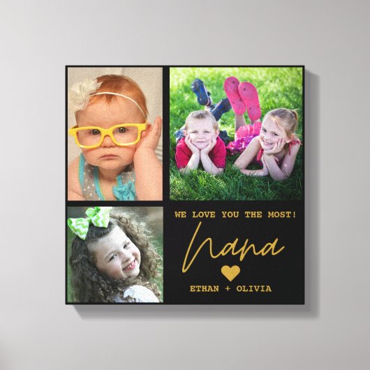 Black and Gold We houden van Nana 3 Foto Collage Canvas Afdruk (Voorkant)