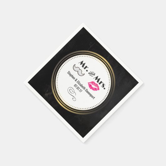 Black and Gold Weddenschap met Mustache en Lips Servetten (Hoek)