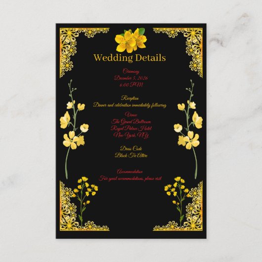 Black and Gold Wedding Enclosure Card Informatiekaartje (Voorkant)
