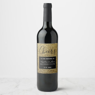 Black and Gold Wedding Favor Wijn Etiket