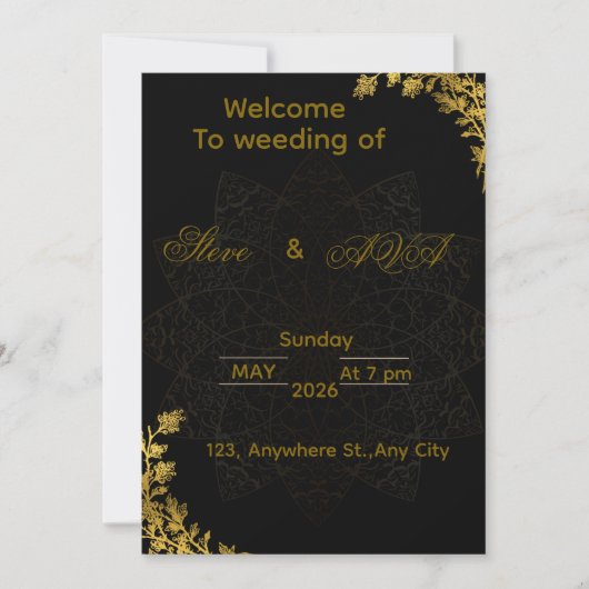 Black and Gold Wedding Invitation | Elegant Luxury Kaart (Voorkant)