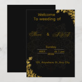 Black and Gold Wedding Invitation | Elegant Luxury Kaart (Voorkant / Achterkant)