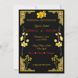 Black and Gold Wedding Invitation Kaart