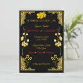 Black and Gold Wedding Invitation Kaart (Staand voorkant)