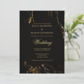 Black and Gold Wedding Kaart (Staand voorkant)