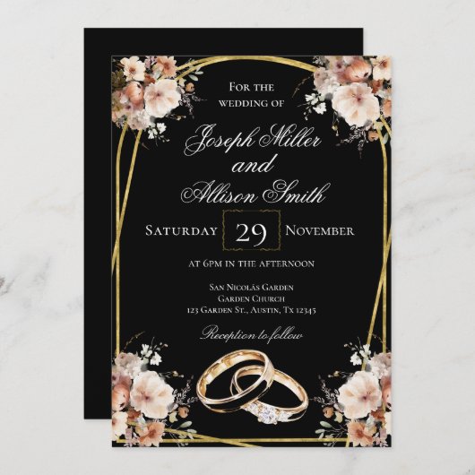 Black and Gold Wedding Kaart (Voorkant / Achterkant)