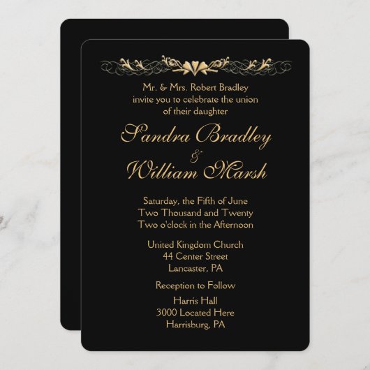 Black and Gold Wedding Kaart (Voorkant / Achterkant)