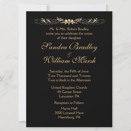 Black and Gold Wedding Kaart (Voorkant)