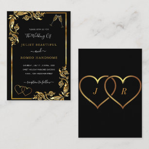 Black and Gold Wedding-kaart Notitiekaartje