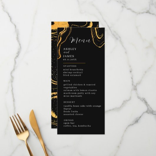 Black and Gold Wedding Menu (Voorkant / Achterkant in situ)
