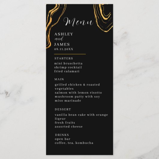 Black and Gold Wedding Menu (Voorkant)