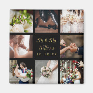 Black and Gold Wedding Photo Collage Magneet