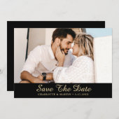 Black and Gold Wedding Photo Save the Date Cards (Voorkant / Achterkant)