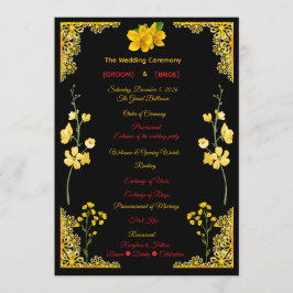 Black and Gold Wedding Program Programmakaart