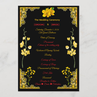 Black and Gold Wedding Program Programmakaart