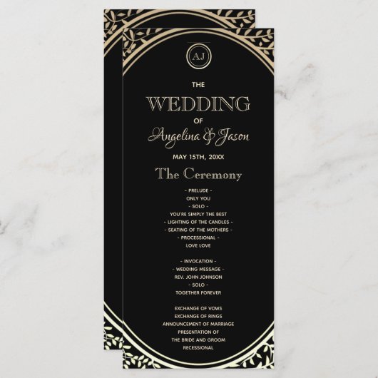 Black and Gold Wedding Program Programmakaart (Voorkant / Achterkant)
