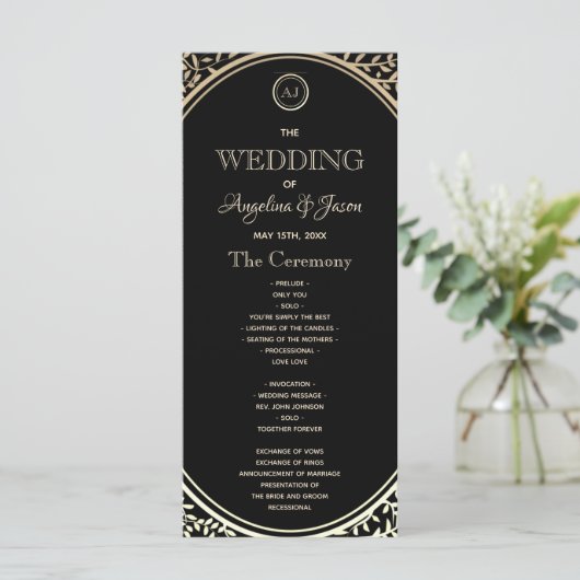 Black and Gold Wedding Program Programmakaart (Staand voorkant)
