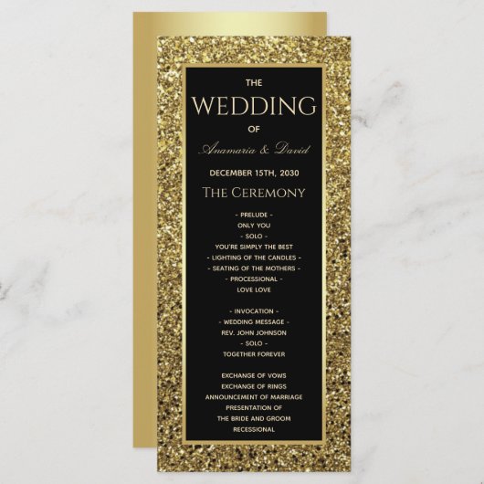 Black and Gold Wedding Program Programmakaart (Voorkant / Achterkant)