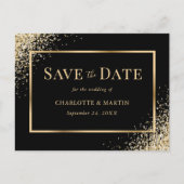 Black and Gold Wedding Save the Date Aankondigingskaart (Voorkant)