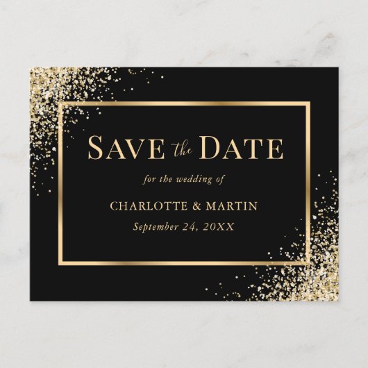 Black and Gold Wedding Save the Date Aankondigingskaart (Voorkant)
