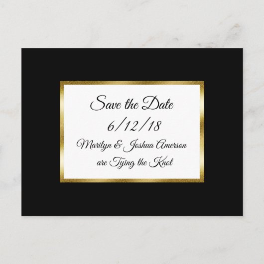 Black and Gold Wedding Save the Date Briefkaarten (Voorkant)