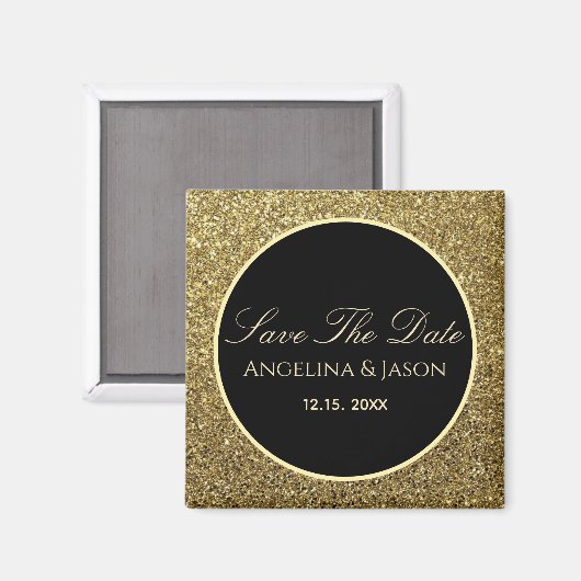 Black and Gold Wedding Save the Date Magneet (Voorkant / Achterkant)
